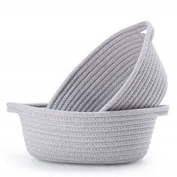TheWarmHome Foldable Small Storage Baskets with Strong Cotton Rope Handles Grey, 6Pack-11.8L7.9W5.2H Nursery Baskets Gray Collapsible Storage Bins Set Works As Baby Toy Storage 6-Pack 